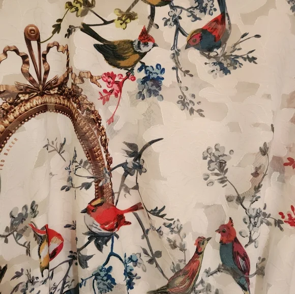 Ted Baker White Multicolor Bird Print Blouse Sz 1 - Picture 5 of 6